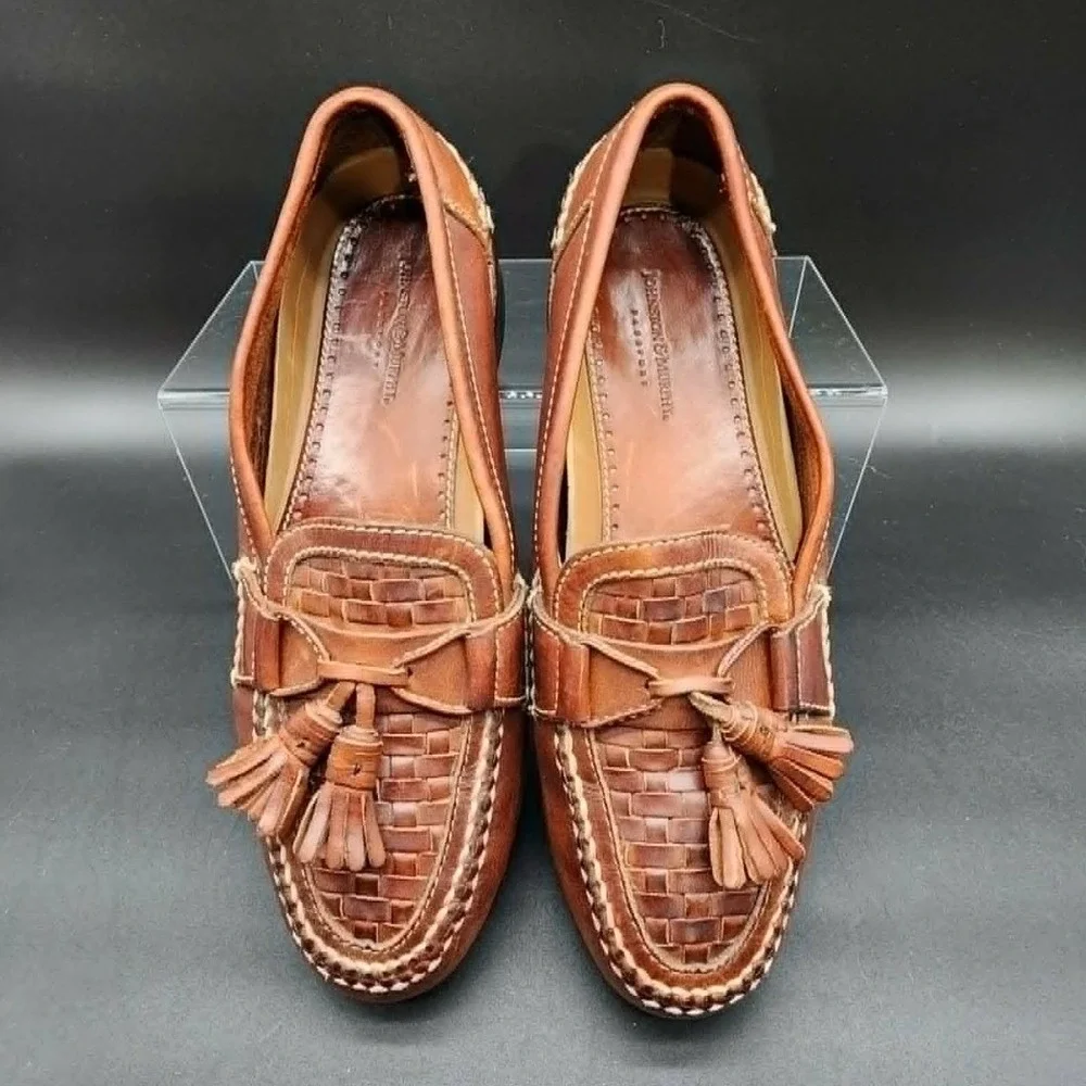 Johnston & Murphy Passport Loafers Brown Woven Tassel Mens 11.5 M Dress Shoes JOHNSTON & MURPHY Passport Tassel Loafers Brown Leather  main image 3